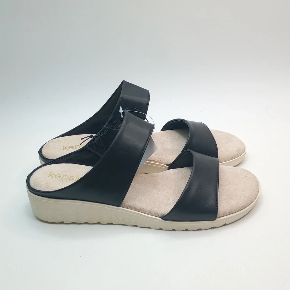 Kensie Endy Comfort Slide Women Size 10 Black Wedge Sandal KS261620